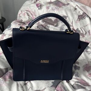 Aimee Kestenberg Navy Leather Structured Top-Handle Satchel